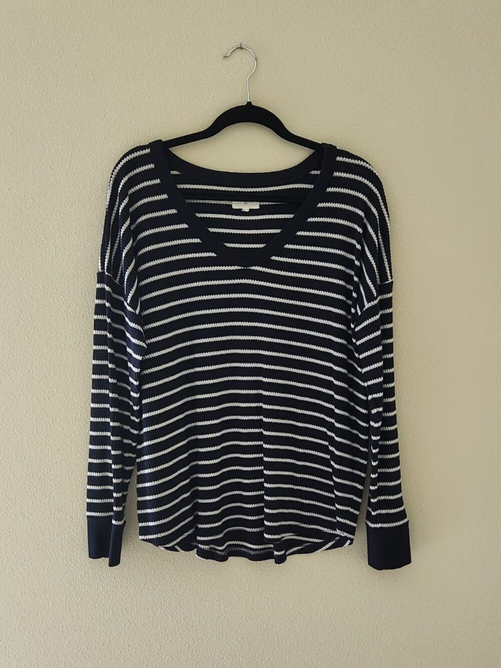 LOU & GREY Navy and White Striped Waffle Knit Pullover Sweater Size XL